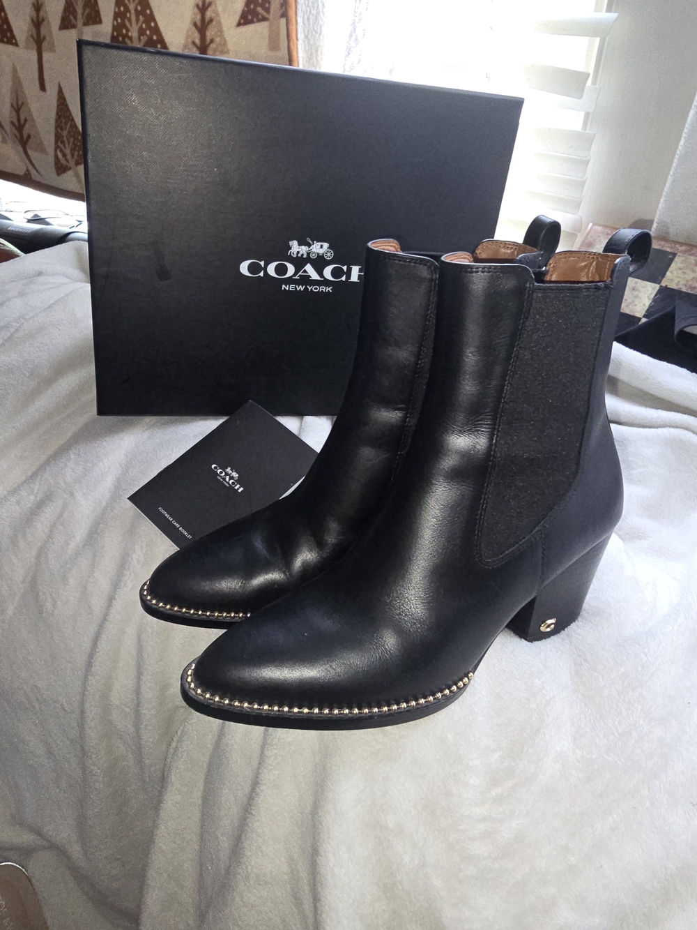Coach Women's Black Leather Pointed Chelsea Boots - Picture 3 of 7